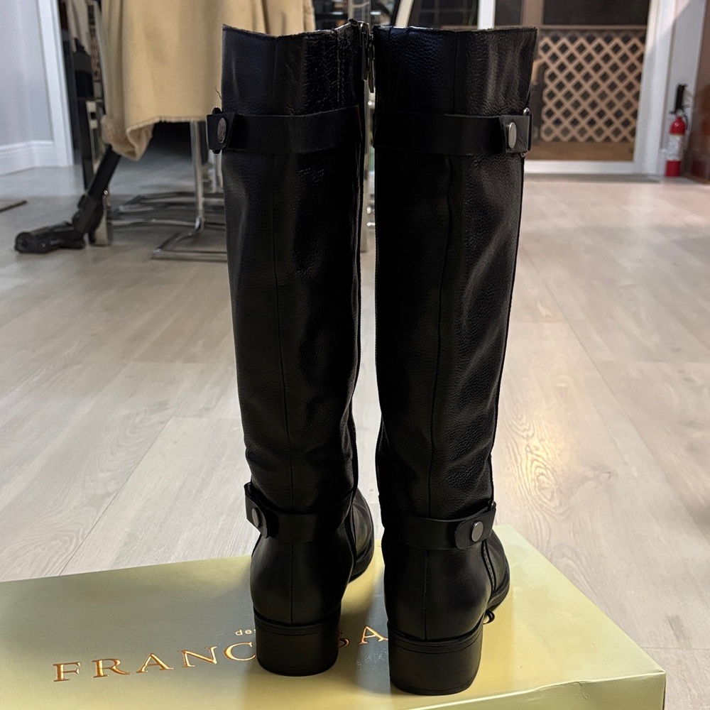Ladies 8 Franco Sarto Crash Black Leather Riding Moto Tall Boots - Picture 4 of 10